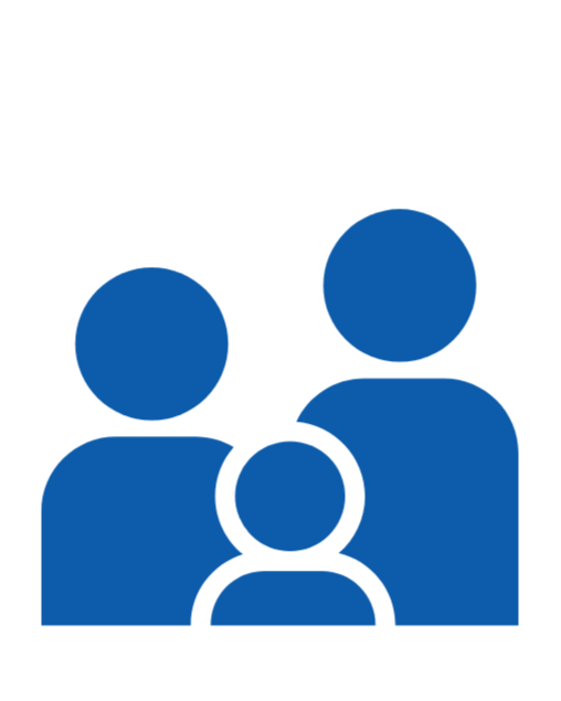 Icon of three people, with two larger figures and one smaller figure in front, representing a group or family.