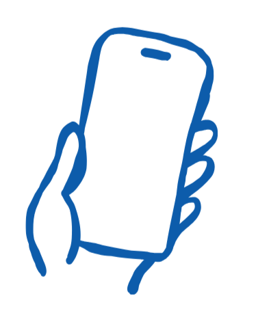 Outline drawing of a hand holding a smartphone.