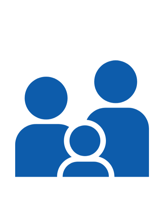 Icon of three human figures, one smaller in front, representing a family or group.