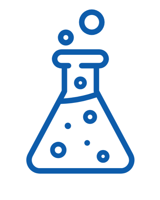 Line drawing of a laboratory flask with bubbles inside.