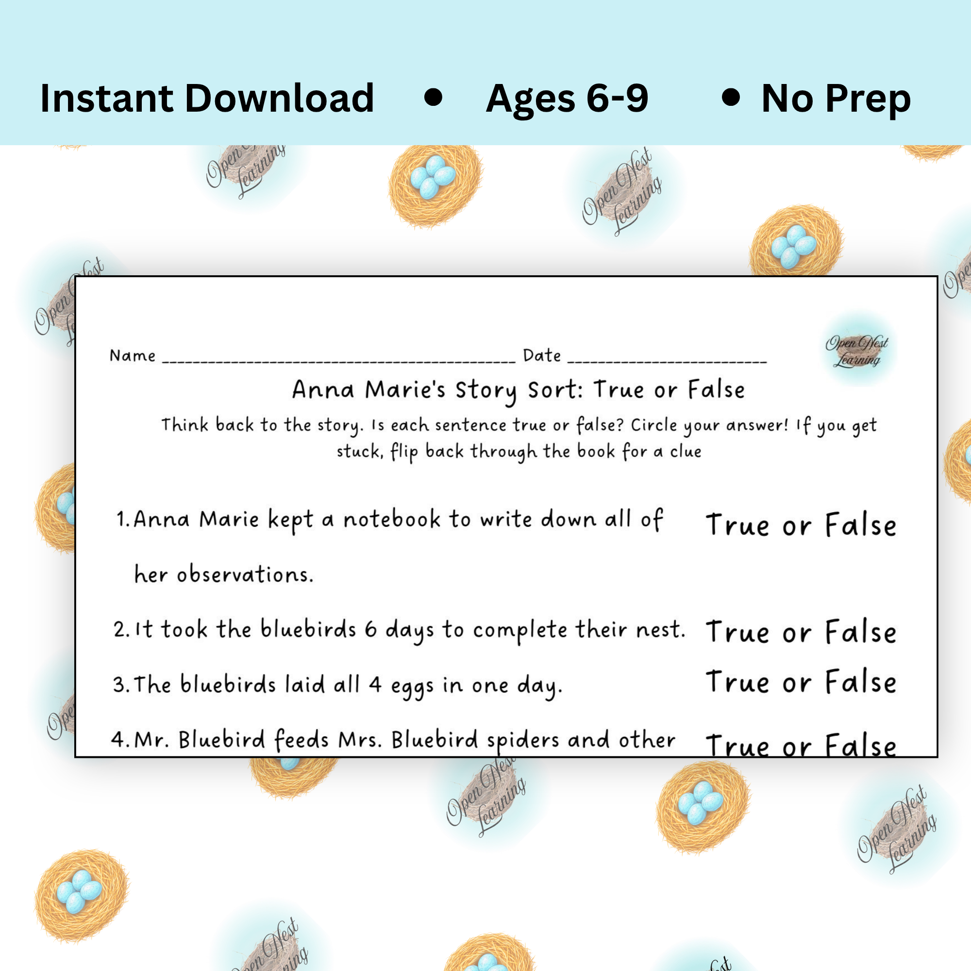 Anna Marie’s Story Sort: True or False