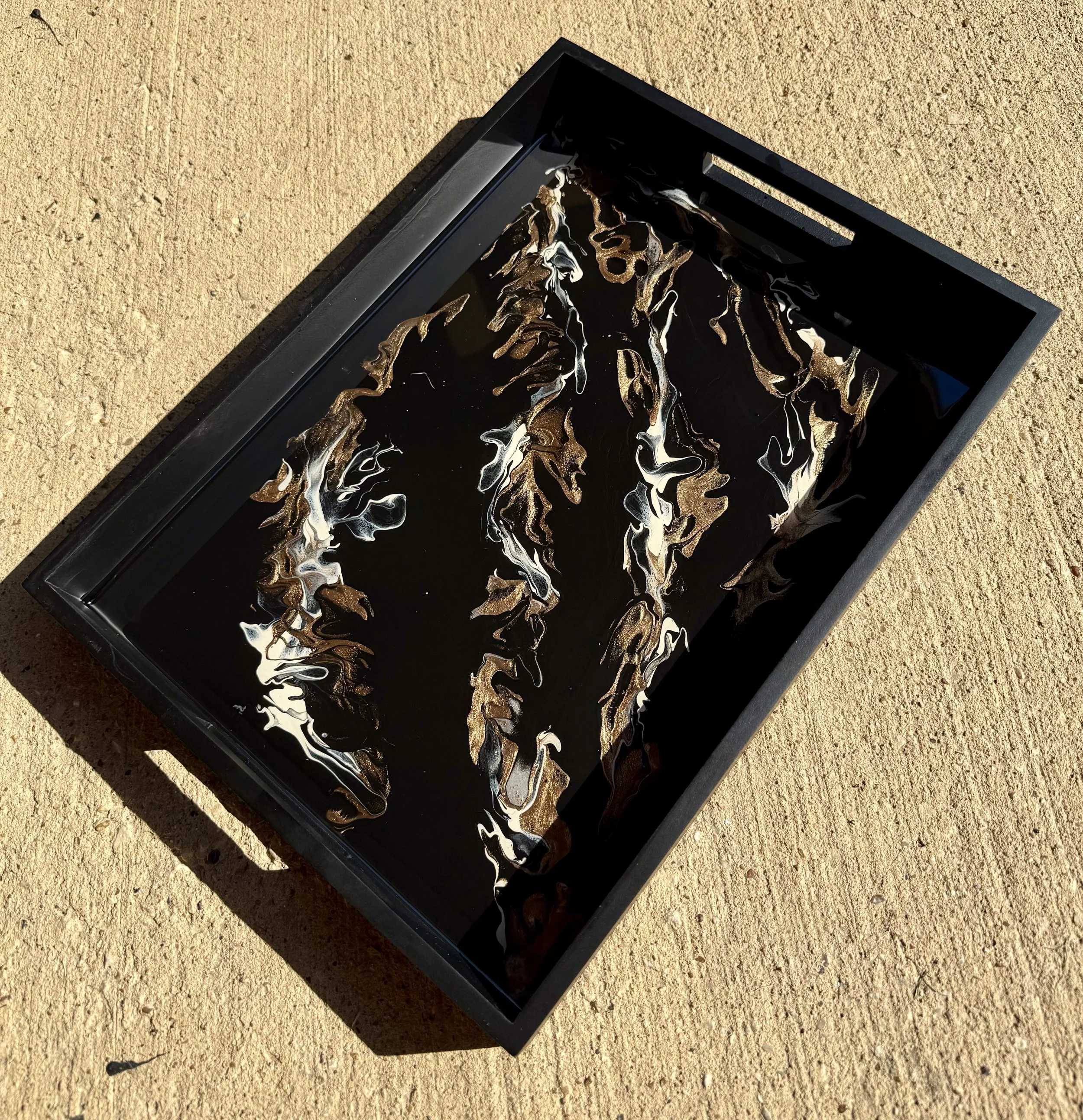 Modern Dark Wood Resin Tray | Functional Home Decor