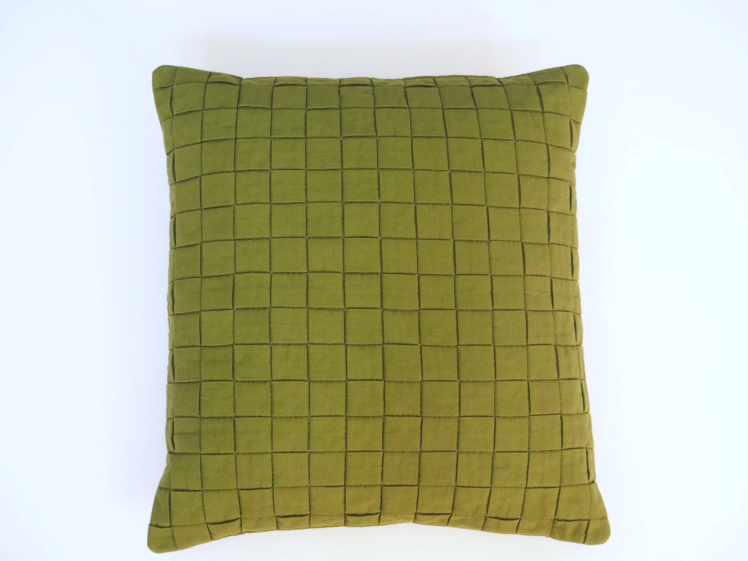 Green textured basketweave throw pillow