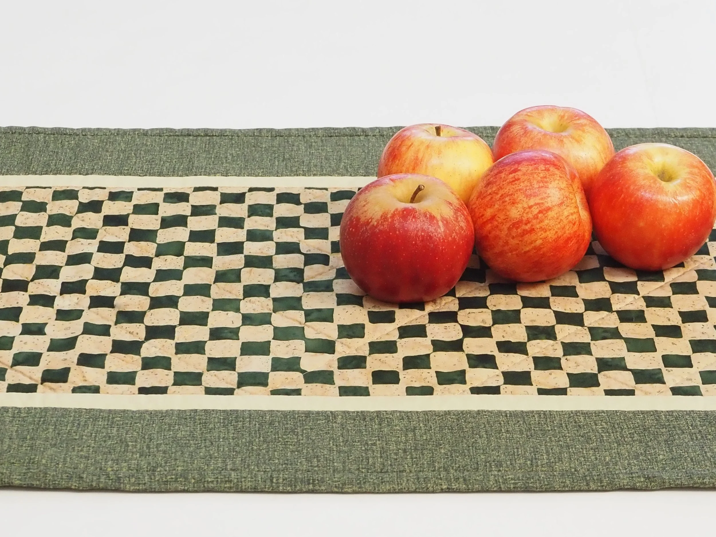 Green Check Quilted Table Runner (14" x 45")