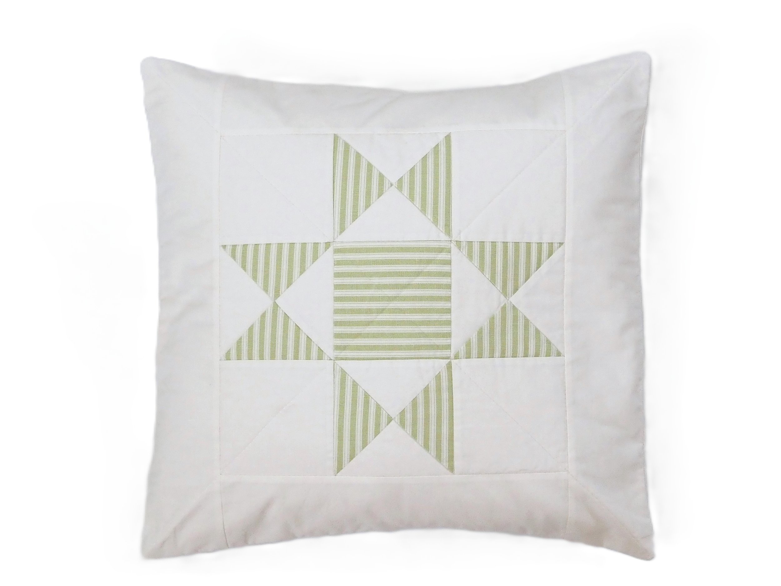 Front view of green Ohio star patchwork quilted pillow cover 18x18