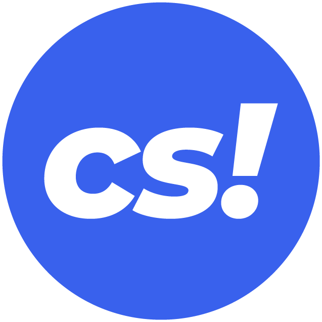 Blue circular icon with white text 'cs!' in bold font.