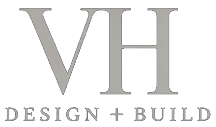 Logo with large initials 'VH' and smaller text 'Design + Build' below.