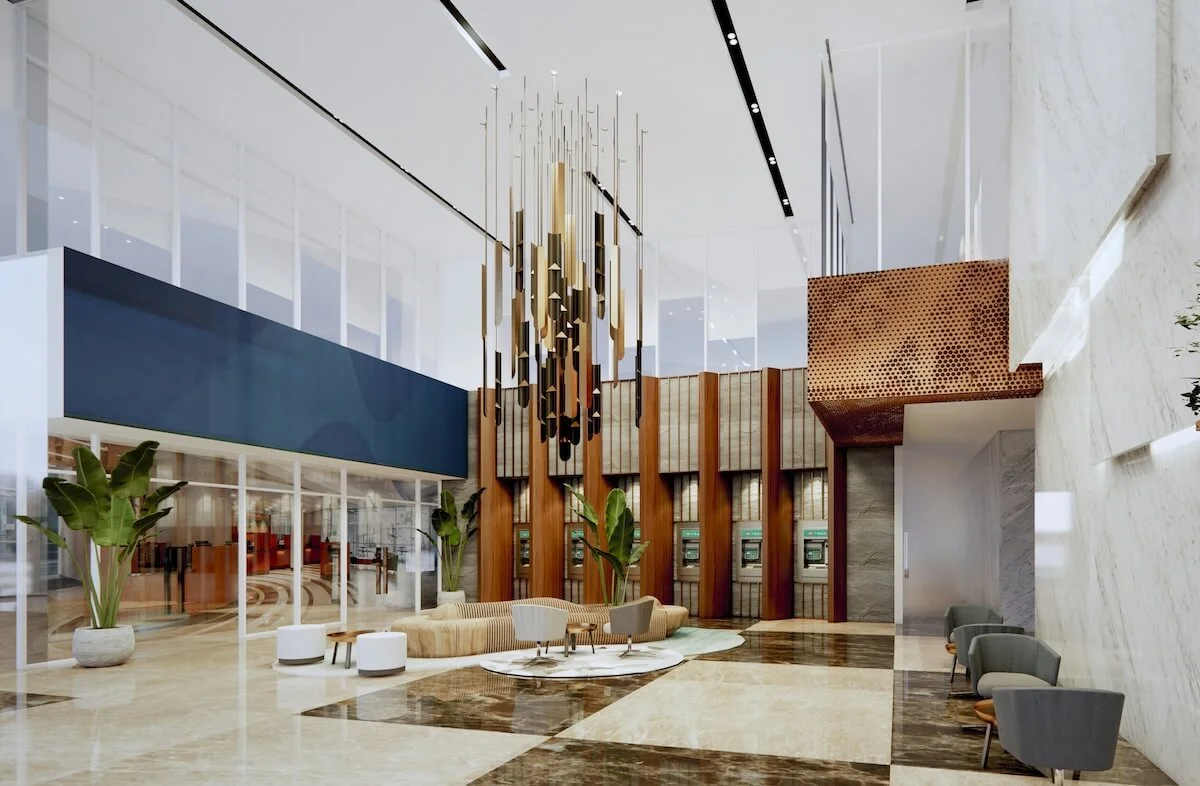 Modern commercial office lobby renovation by RTL Construction Group Atlanta