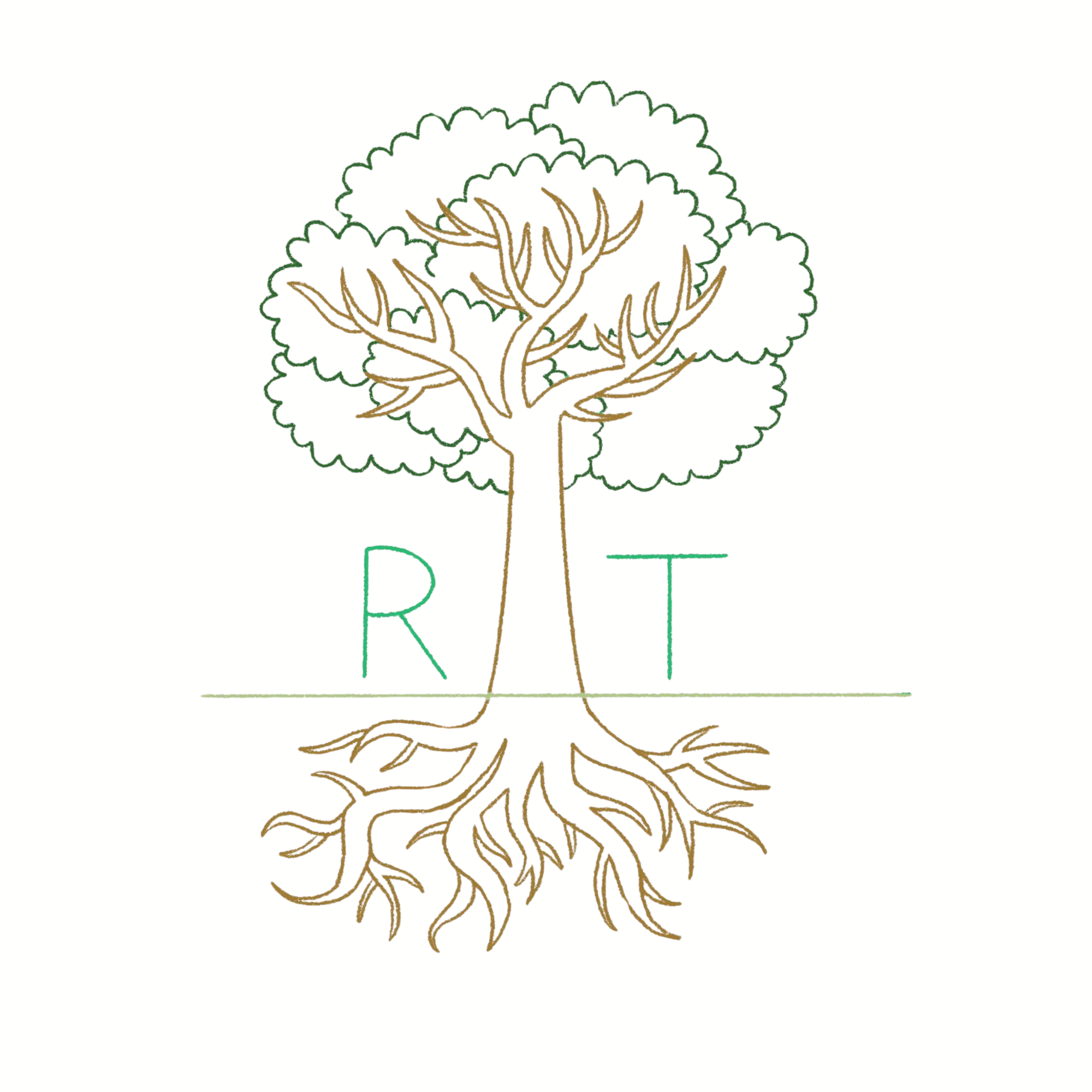Illustration of a tree with roots, with letters R on the left and T on the right, forming a visual metaphor.