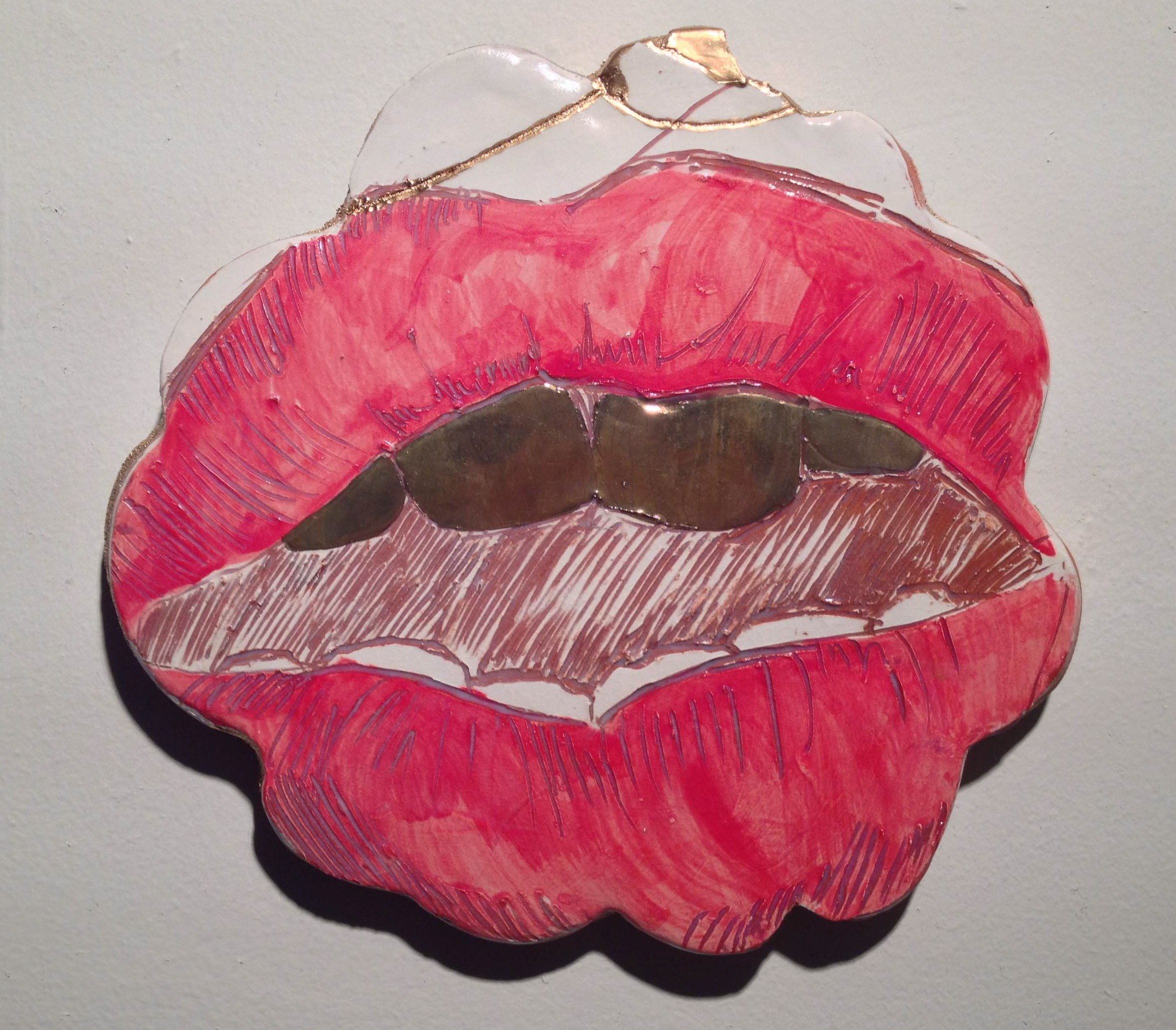 Artistic depiction of lips with a mustache illustration on a white background.
