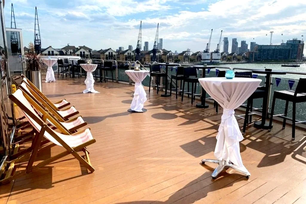 Open-air yacht deck arranged for the summer reception