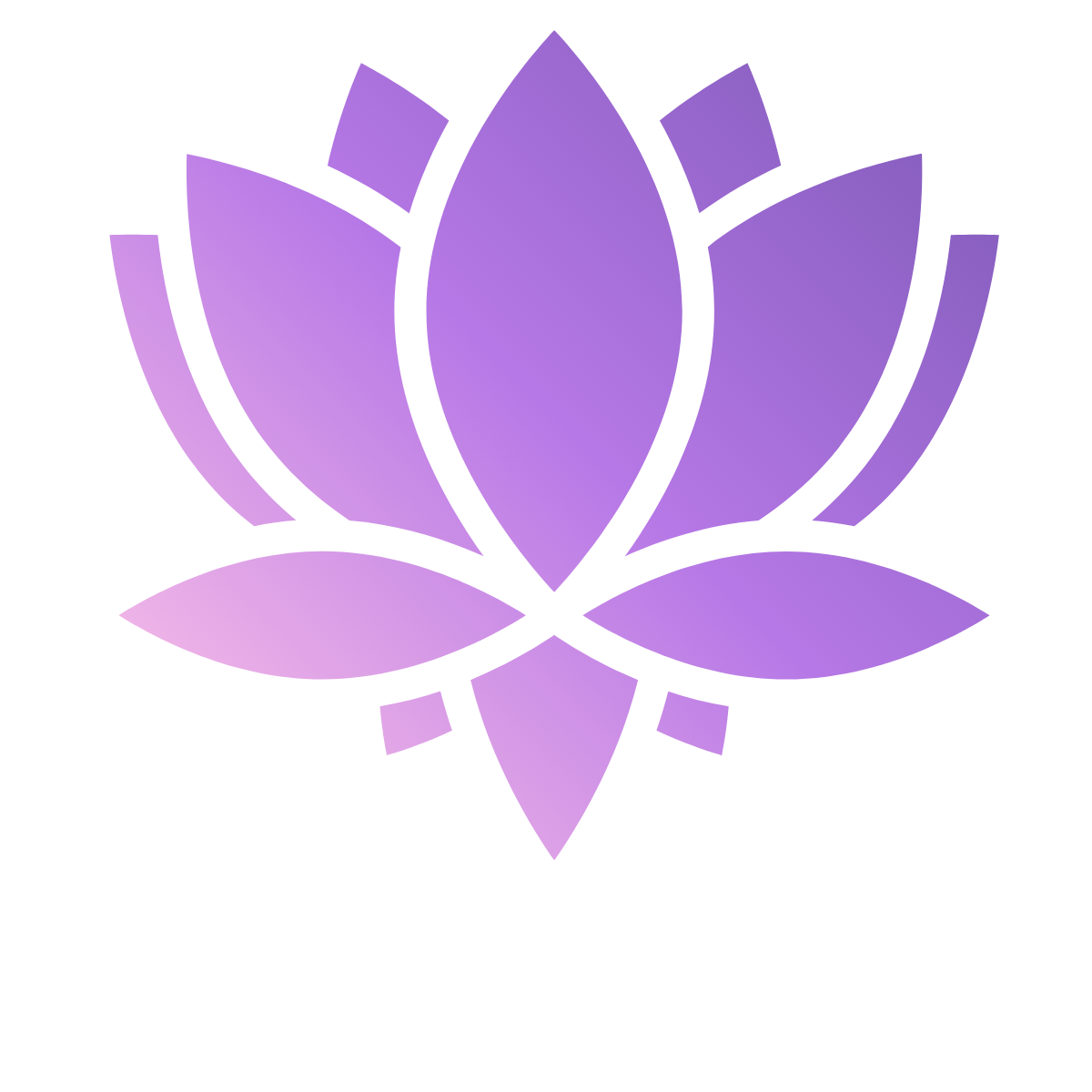 An abstract illustration of a purple heart with a flower-like shape, featuring various shades of purple and violet