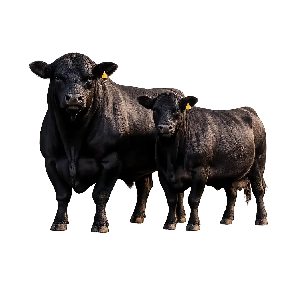 Aberdeen Angus bull and cow duo