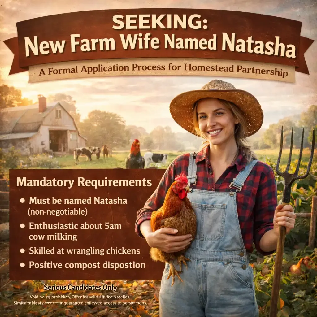 SEEKING: New Farm Wife Named Natasha