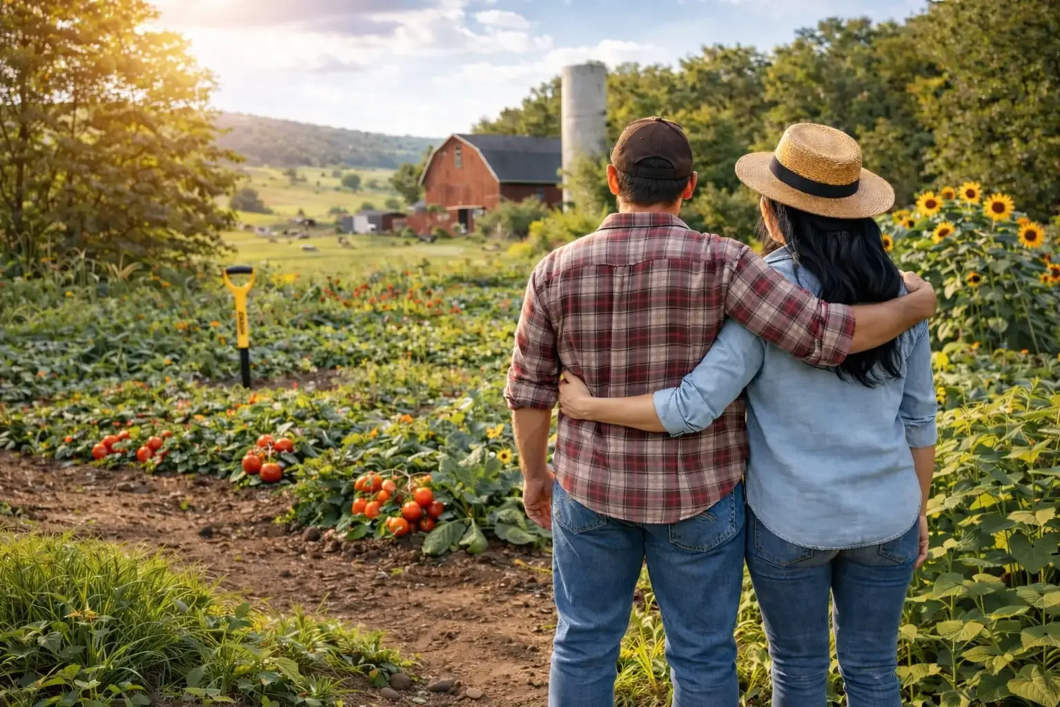 Bountiful garden at sunset