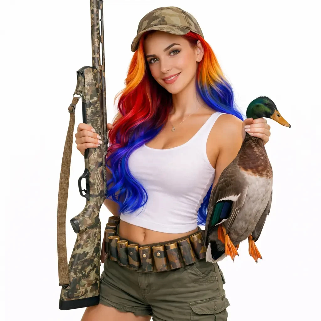 Rainbow-haired hunter with duck harvest