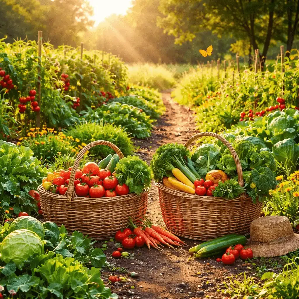 Morning harvest in a vibrant garden