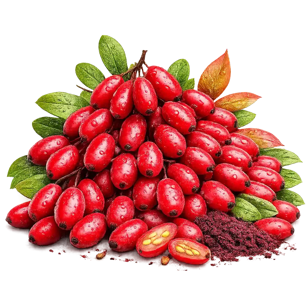 Fresh barberries with vibrant autumn leaves