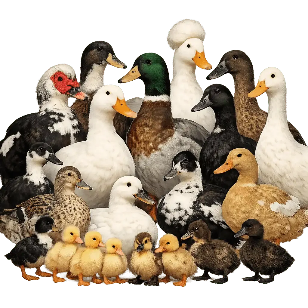 Diverse duck family on display