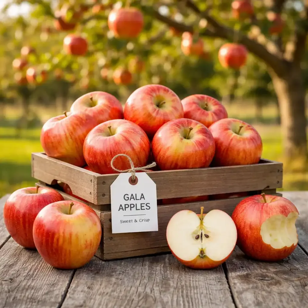 Rustic Gala apples in orchard light