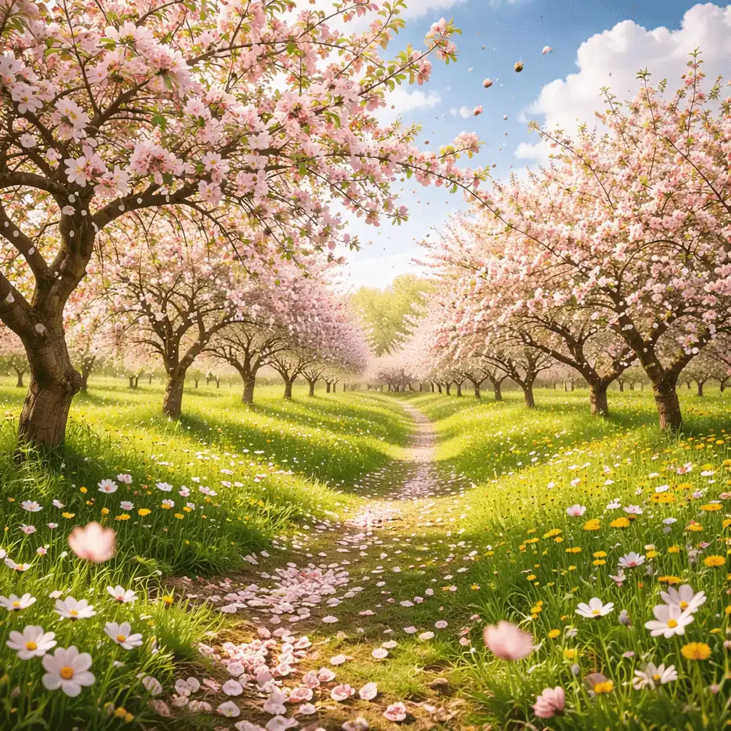 Spring blossoms in an apple orchard