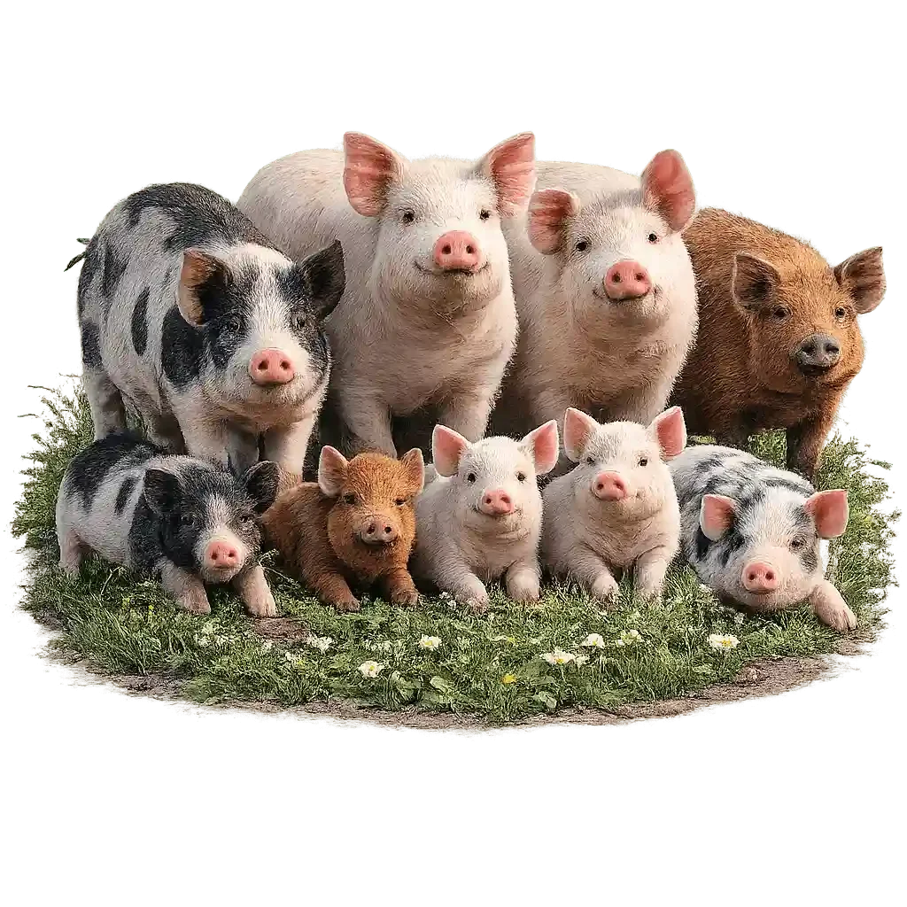 Pigs resting in a flower-filled field