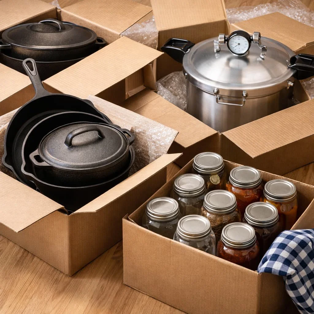 Unpacking kitchen essentials in new home