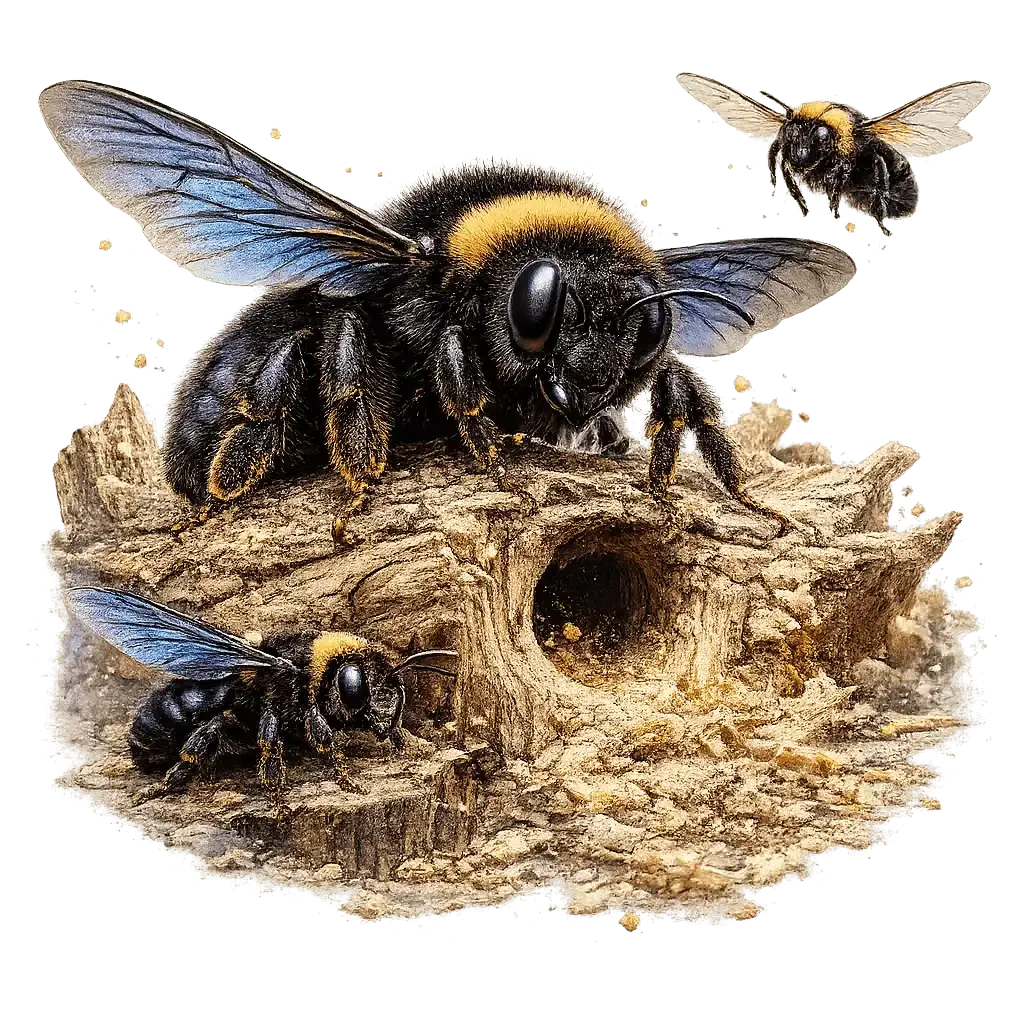 Carpenter bees on weathered wood