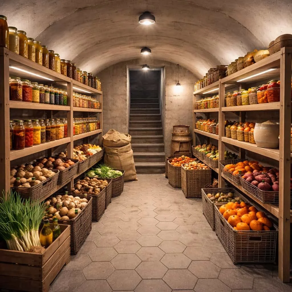 Spacious underground root cellar pantry