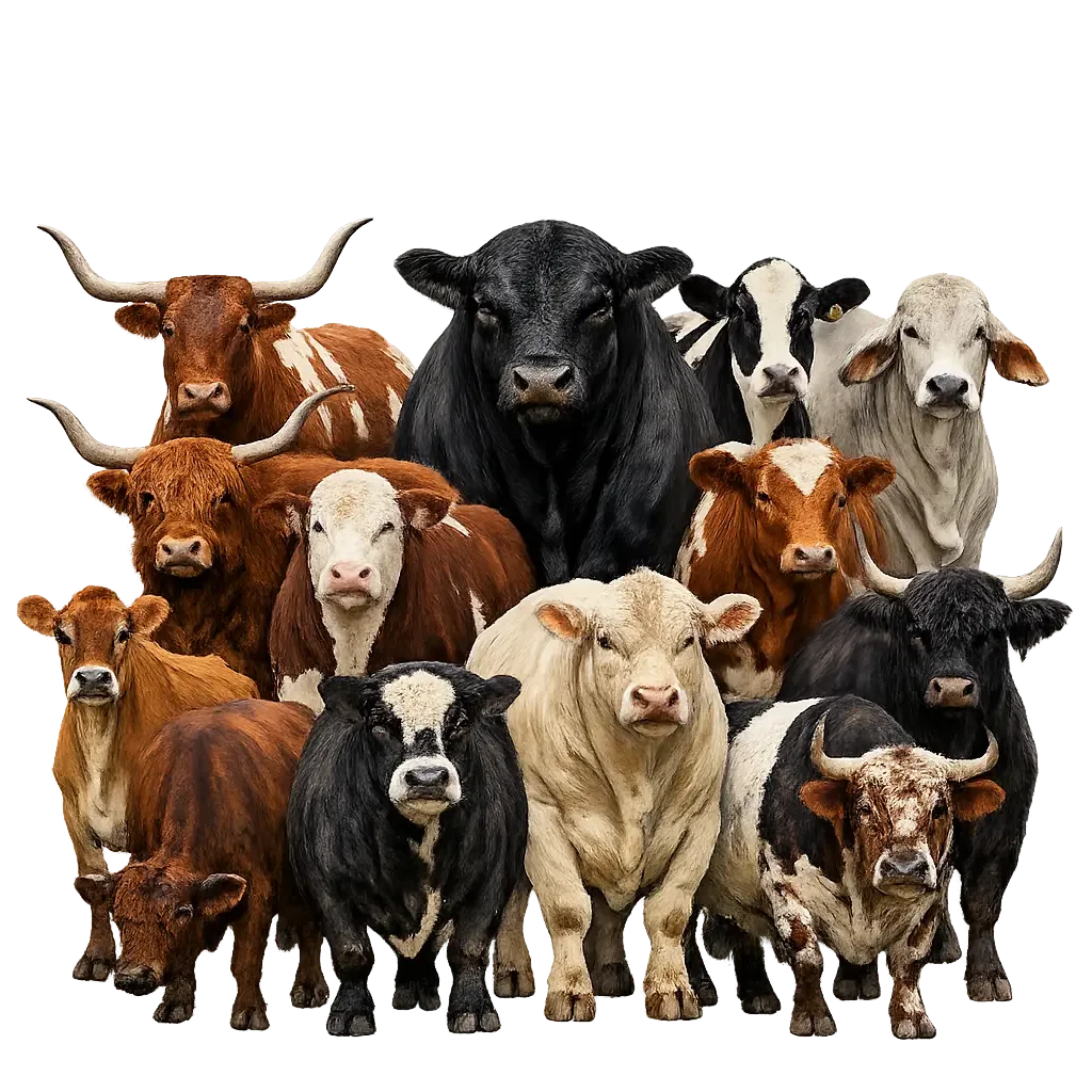 Variety of cattle breeds in focus