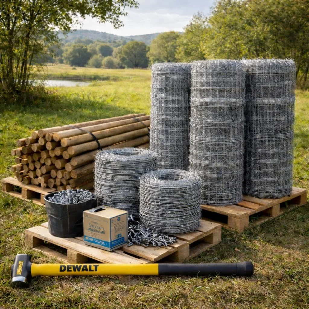 Outdoor fencing setup with tools