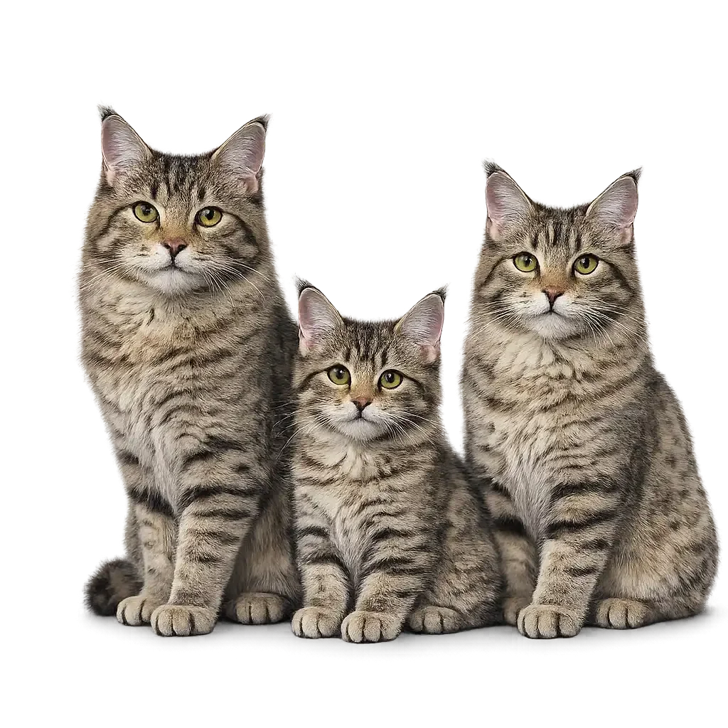 Three American Bobtail cats