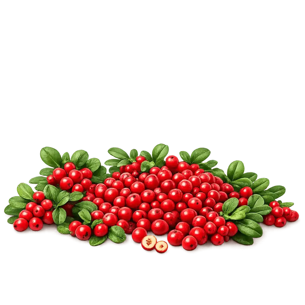 Lingonberries and green leaves composition