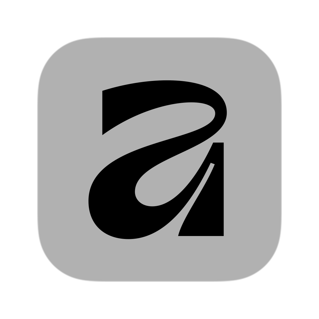 Black and white icon with a stylized letter 'A' inside a rounded square background.