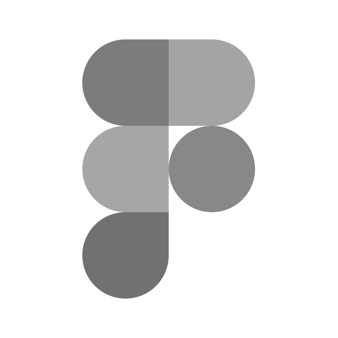 A black background with an abstract design of six rounded shapes in shades of gray arranged vertically in two columns.