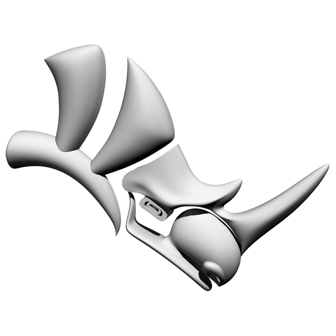 3D rendering of a silver skull with stylized, curved shapes and smooth surfaces