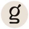 The image features a logo with a lowercase letter 'g' in black on a beige background, bordered by a yellow circle.