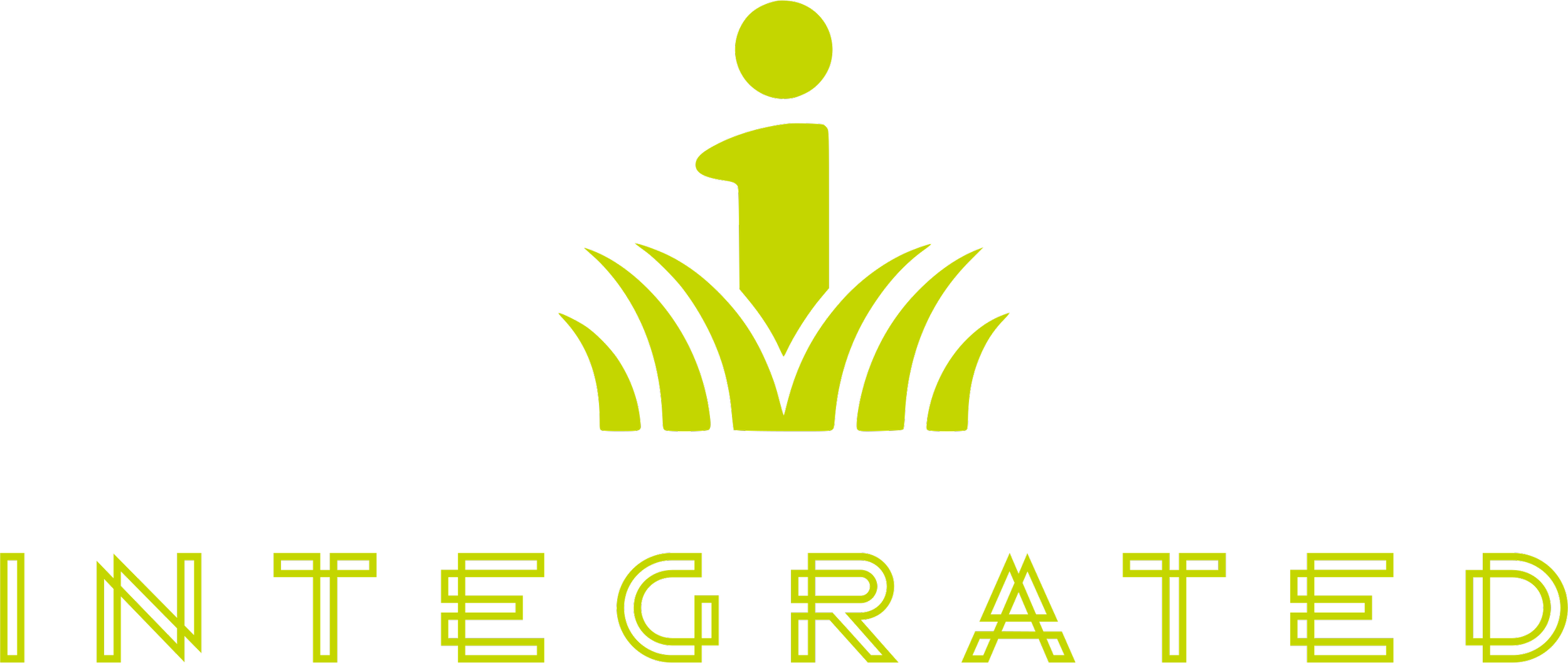 Logo with a stylized green 'i' surrounded by grass-like shapes above the word 'INTEGRATED' in yellow outlined uppercase letters.