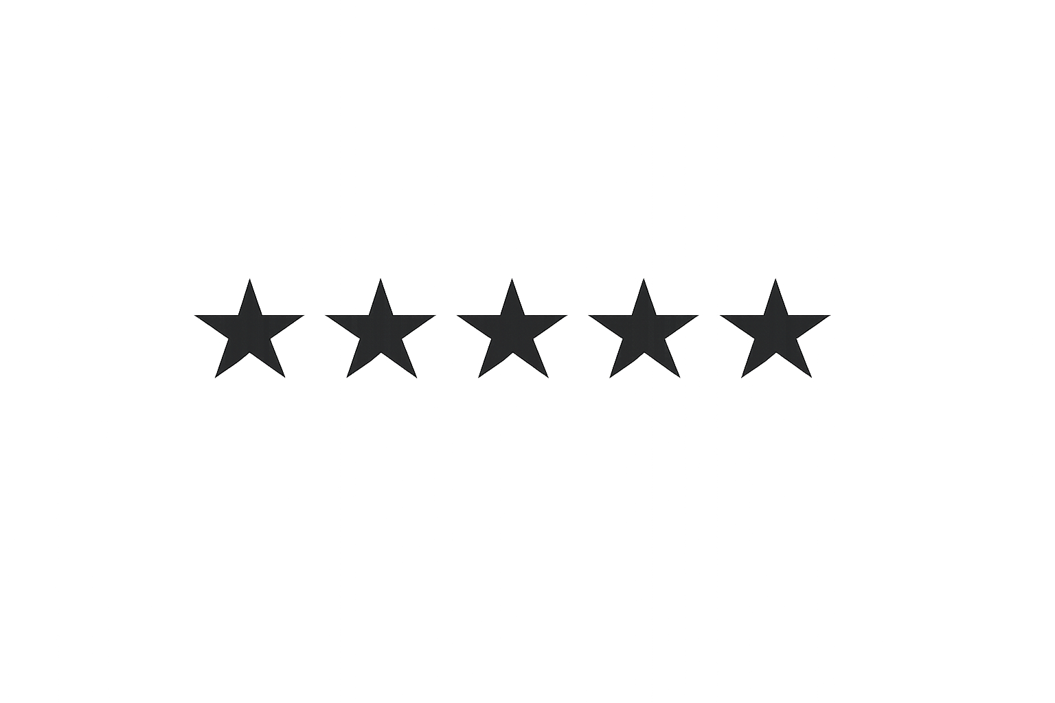 Five black stars in a row on a black background.