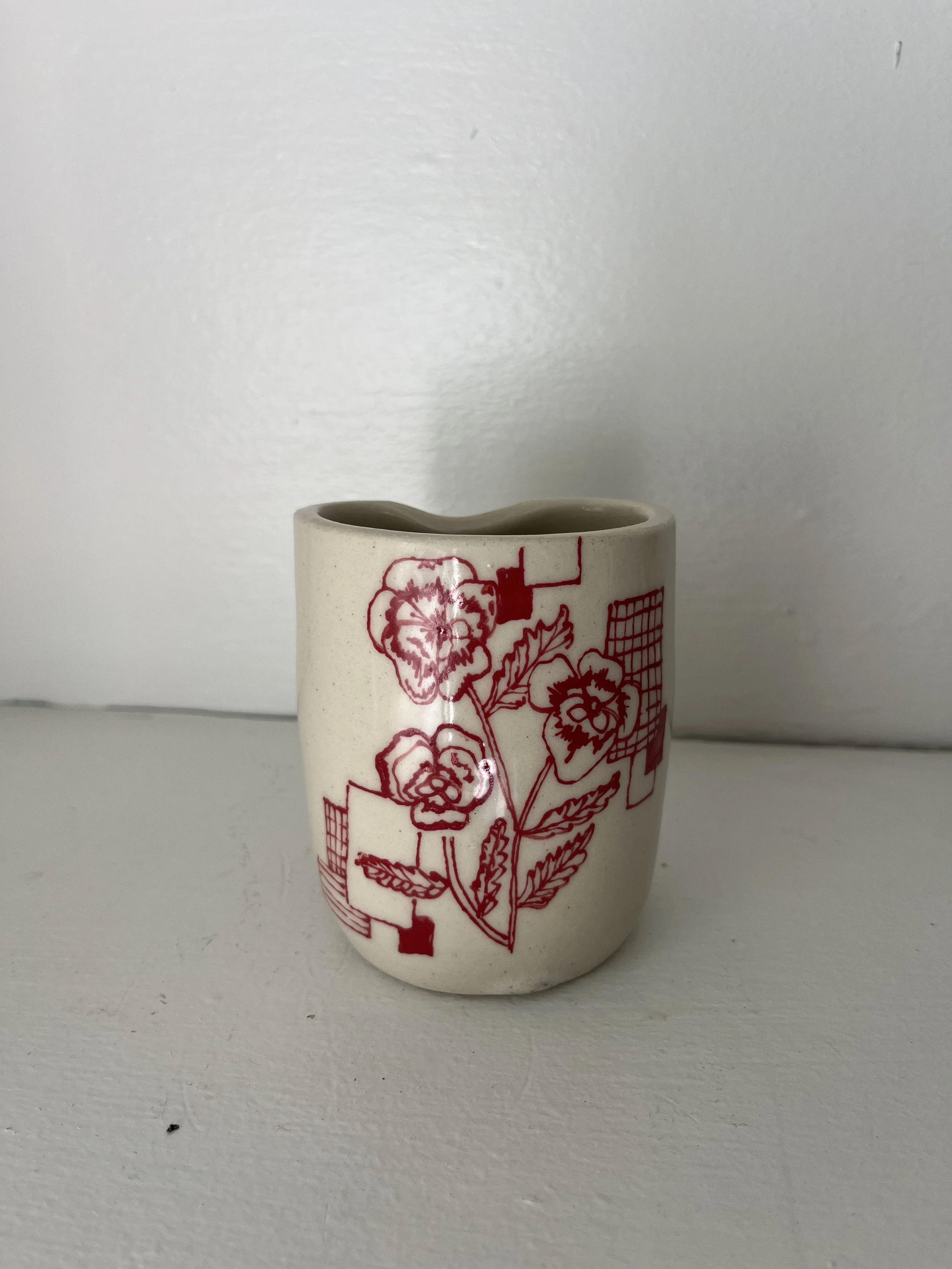 Red Floral Straw Cup 8 oz