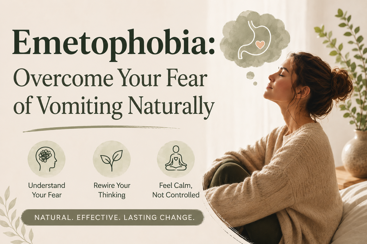 Woman overcoming emetophobia and fear of vomiting through hypnotherapy