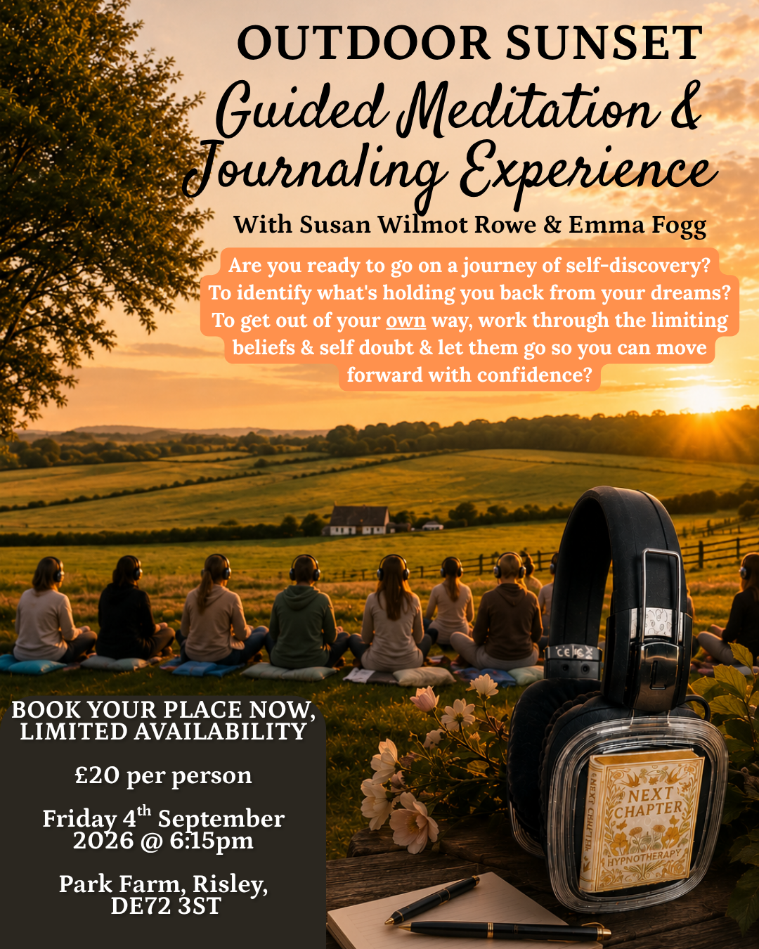 Outdoor Sunset Journaling & Guided Relaxation Evening in Risley, Derbyshire