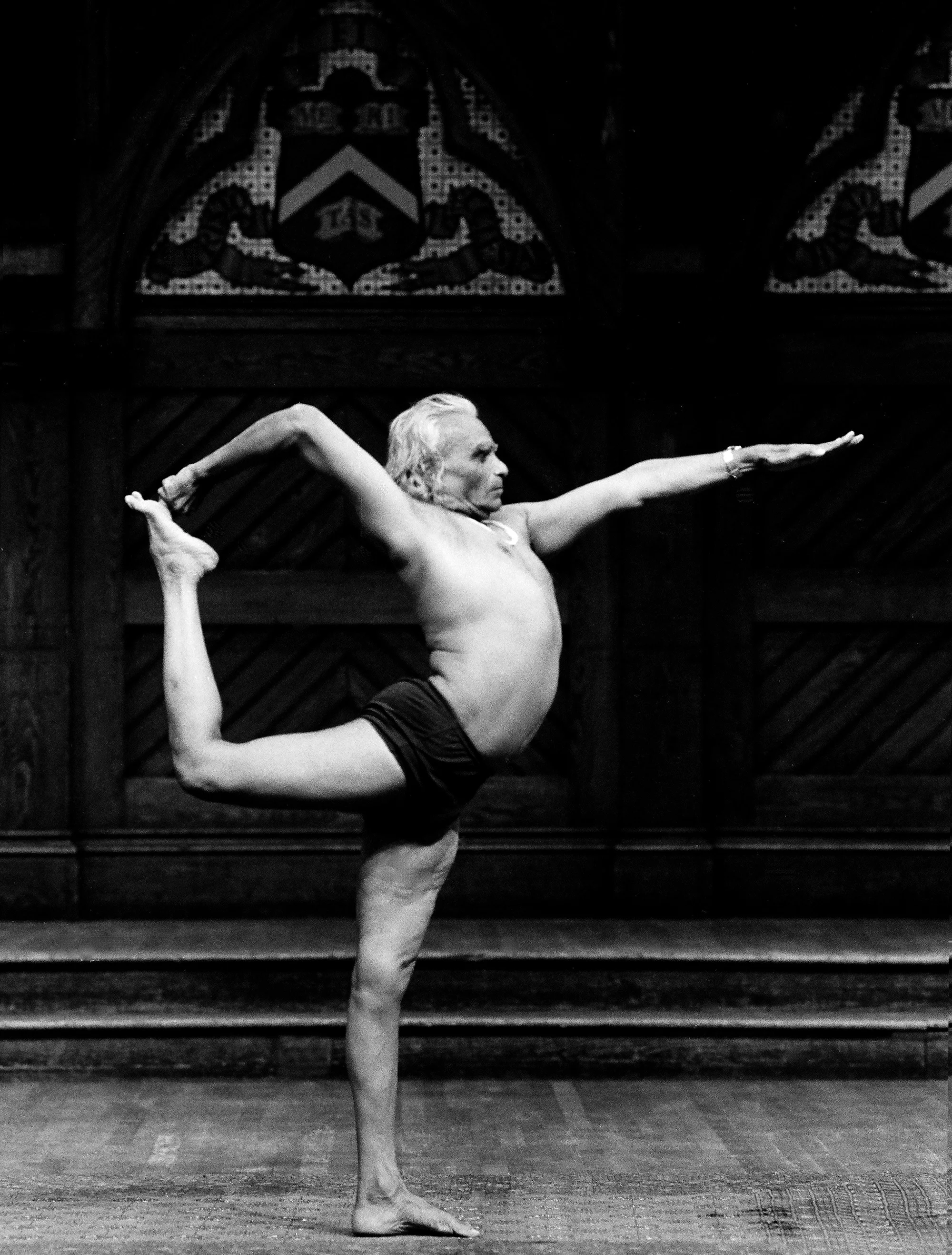 B.K.S. Iyengar photographed at Yoga ‘87, Harvard University, 1987 by Peter Schweitzer
