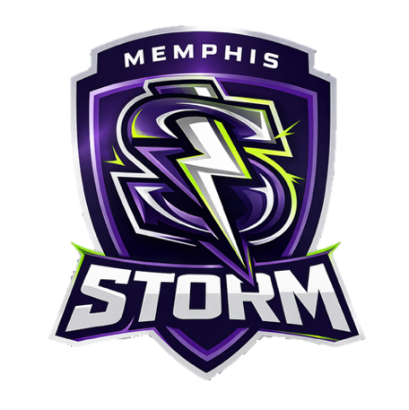 Memphis Storm sports team logo featuring a lightning bolt and shield design in purple, black, and white.