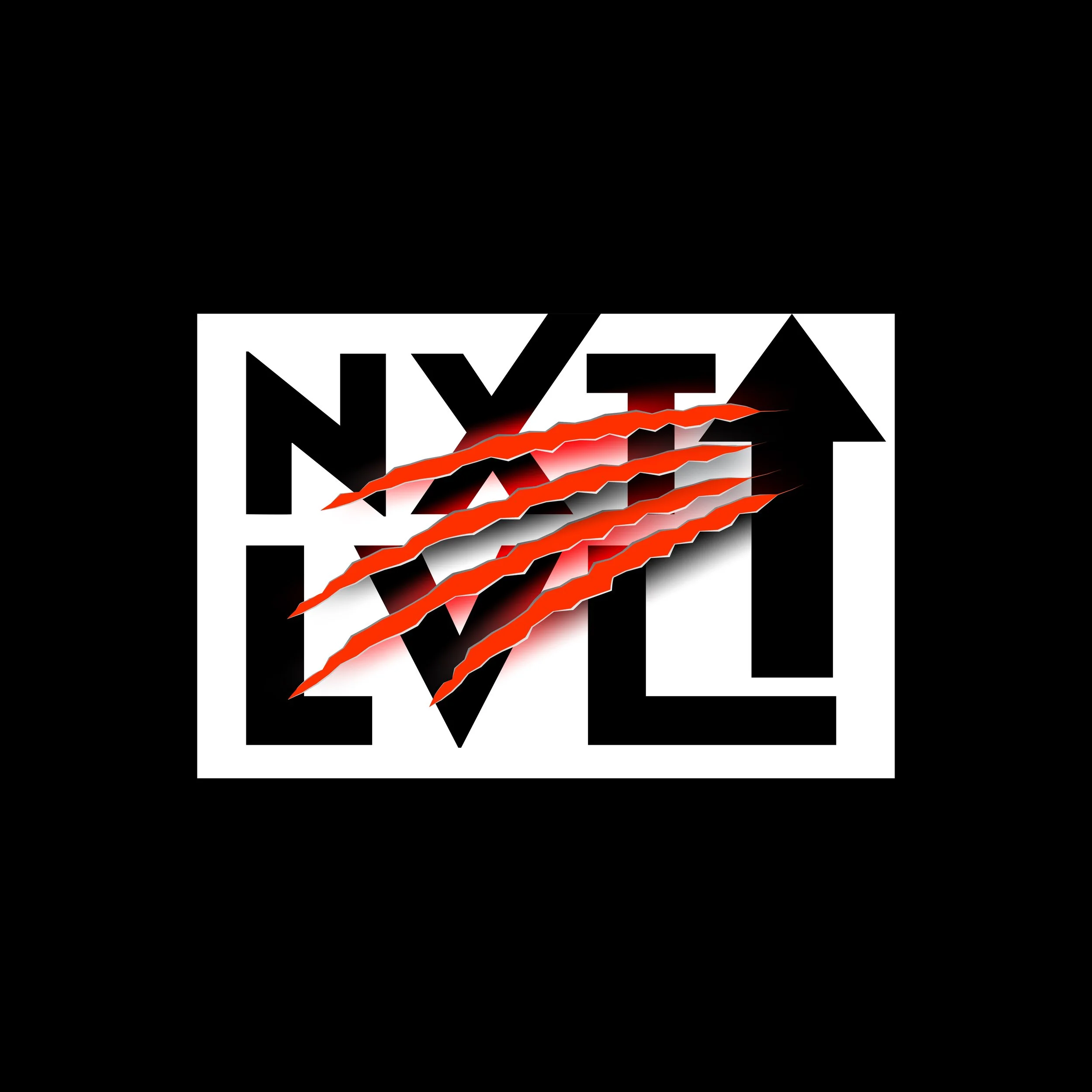 The image features the phrase 'NYC LOVE' in bold black and white text, with the letters 'LOVE' inside a white rectangle. Overlaid on the text are four claw marks with a red glow effect, giving a fierce or edgy appearance.