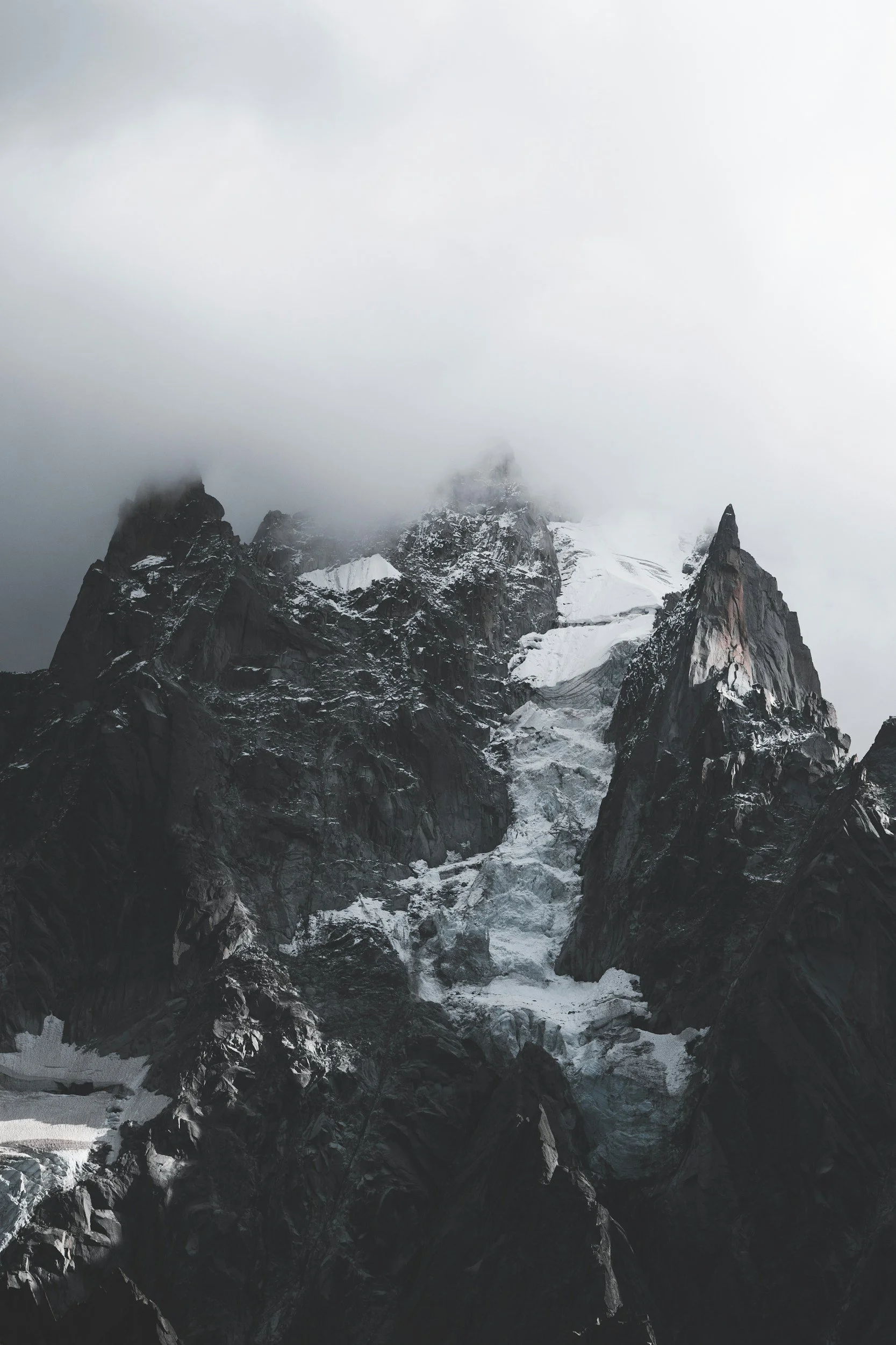 A snow-crested mountain peak