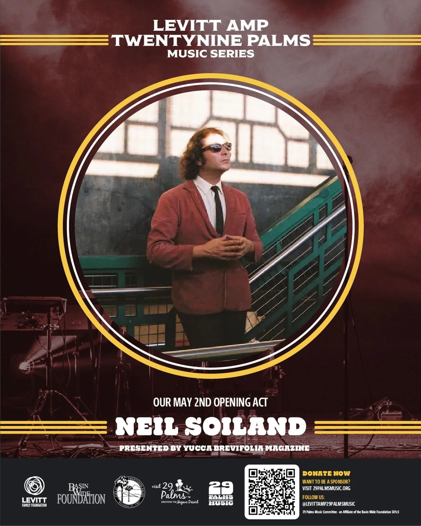 Coming this Saturday&ndash;Our Levitt AMP Twentynine Palms Spring Music Series comes to a close with Neil Soiland kicking off our final show at 7PM!

Sponsored by @yuccabrevifoliamagazine our spring series grand finale starts at 6PM with @twinkletoes