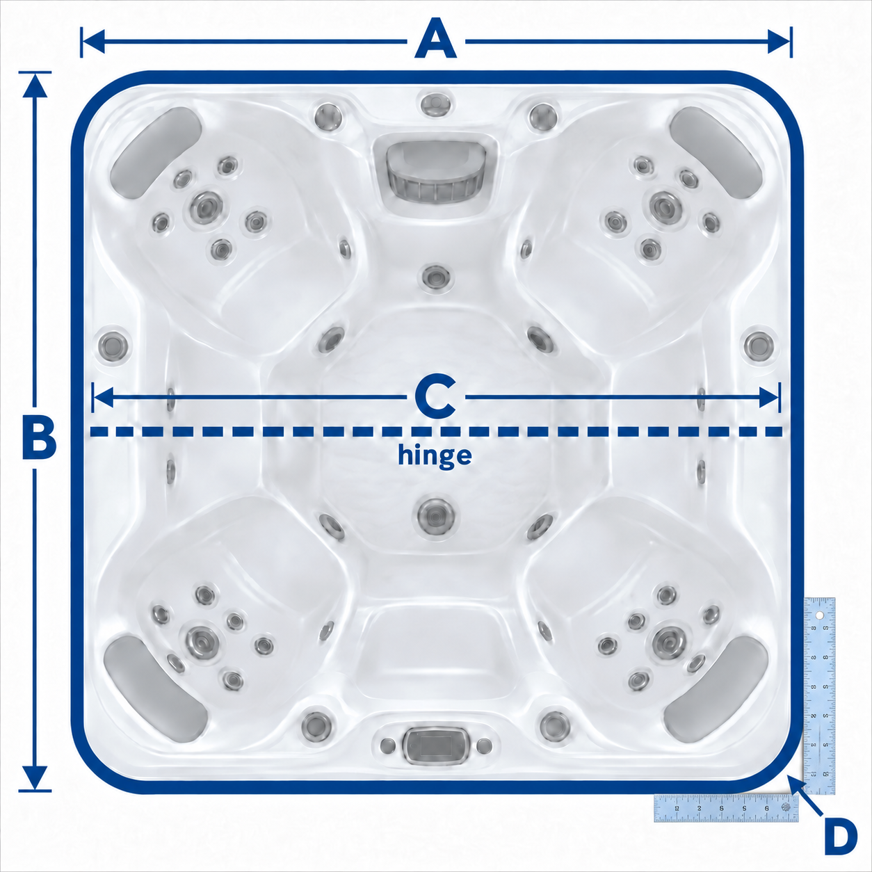 Rounded-corner spa measurement diagram