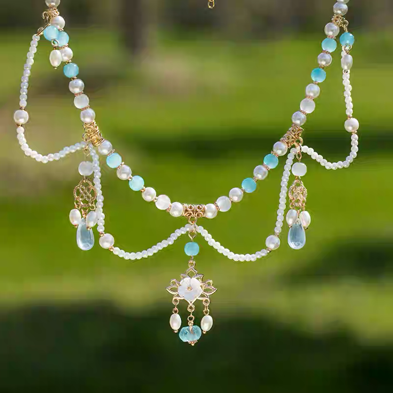 Double-Layer Blue Teardrop Necklace