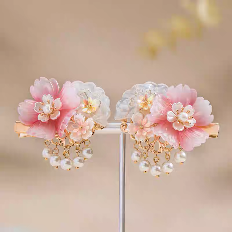 Elegant Pink Peony Hair Clip Pair
